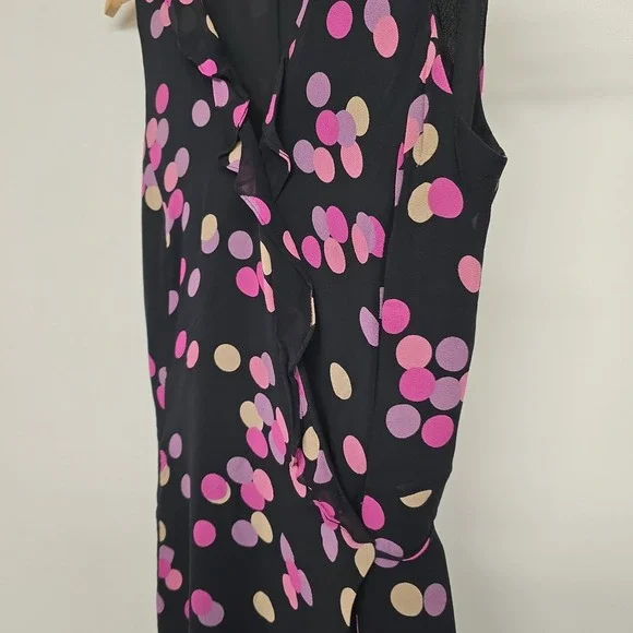 Vintage‎ DEPECHE MODE Yves Cossette Black Pink Polka Dot Silk Wrap Dress Size 6 - Picture 9 of 9